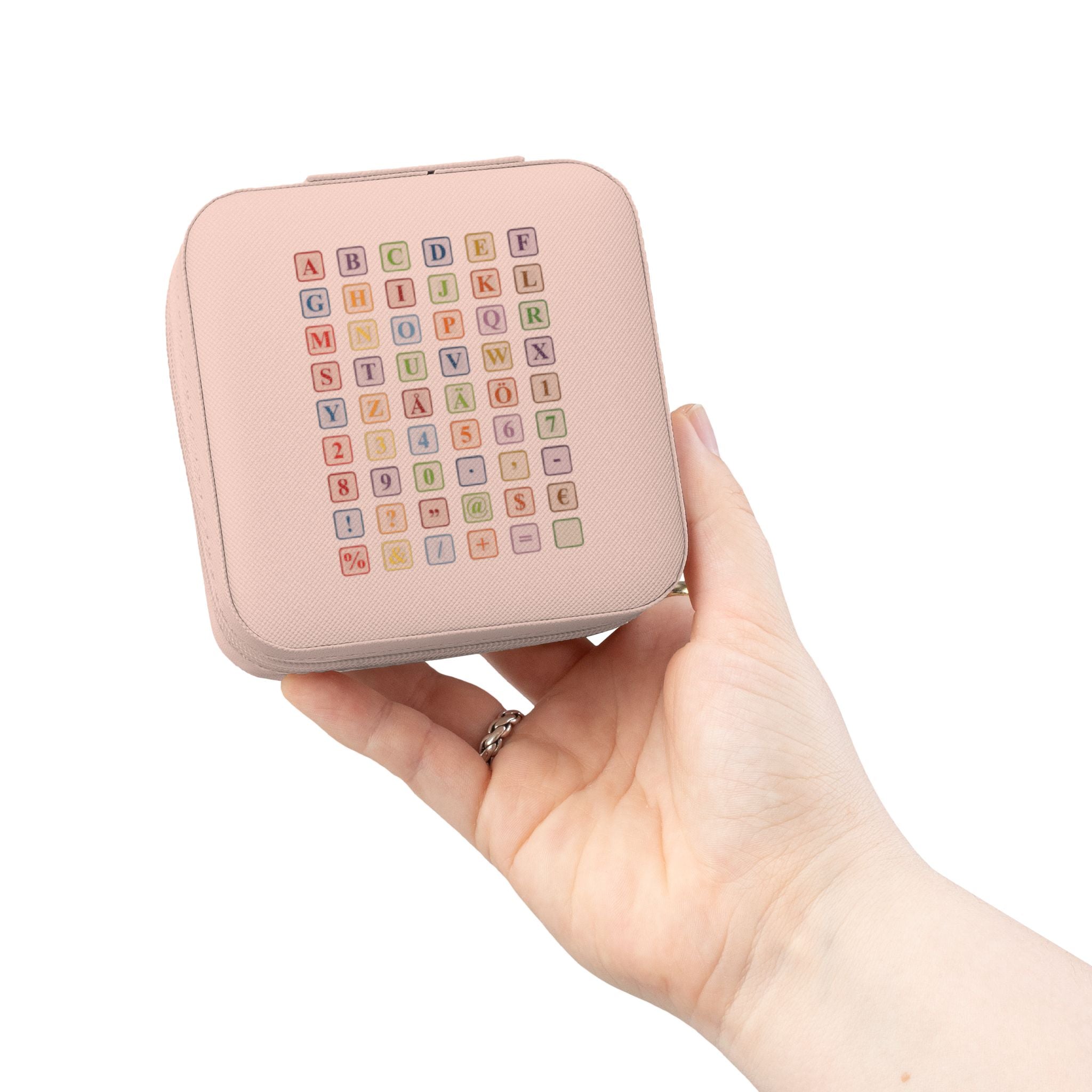 Pastel Alphabet Square Jewelry Travel Case | Compact Organizer