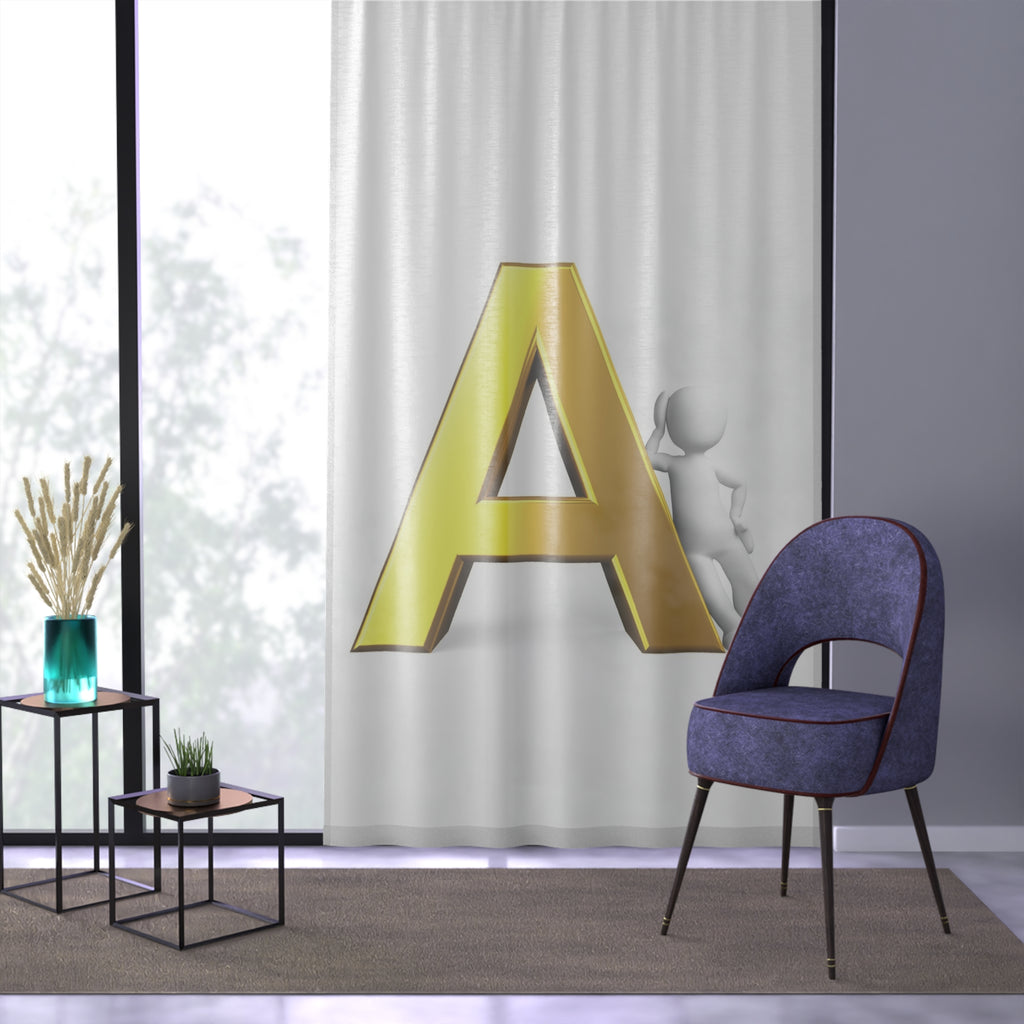 Gold Letter A with Figure Window Curtain | Monogram Initial Curtain