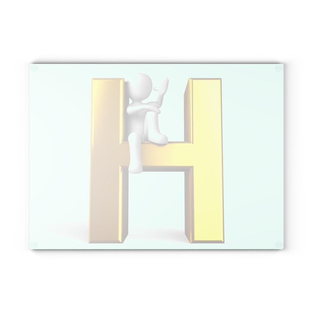 Gold Letter H with Figure Glass Cutting Board | Monogram Initial Kitchen Decor
