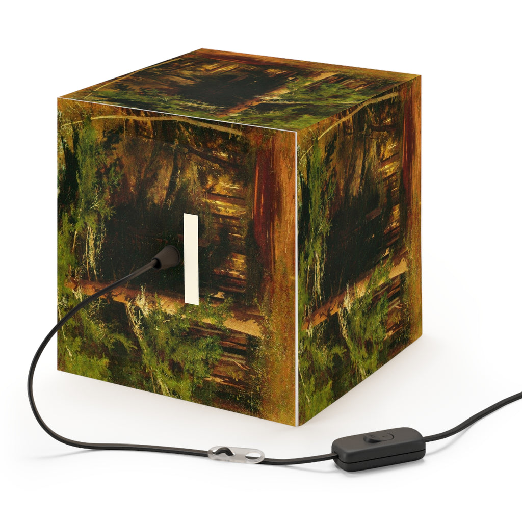 Forest Painting Light Cube Lamp | Woodland Trees, Rustic Nature Decor