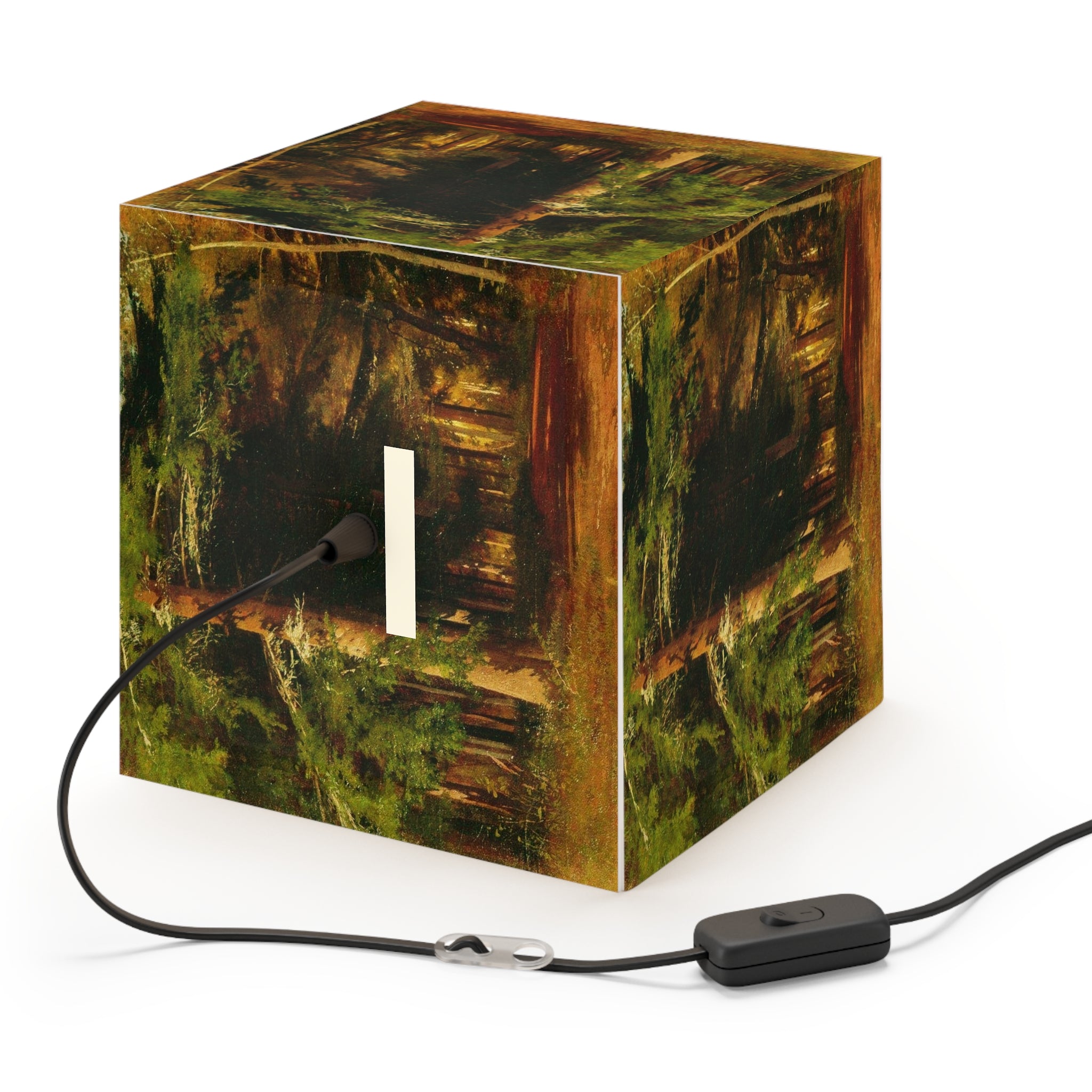 Forest Painting Light Cube Lamp | Woodland Trees, Rustic Nature Decor