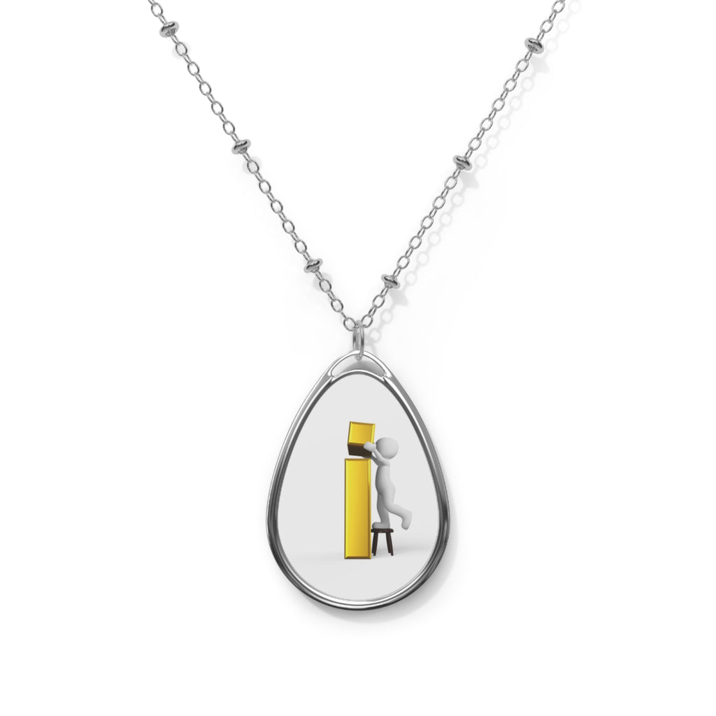 Oval Pendant Necklace — Minimalist Yellow Letter i Figure Design