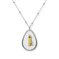 Oval Pendant Necklace — Minimalist Yellow Letter i Figure Design