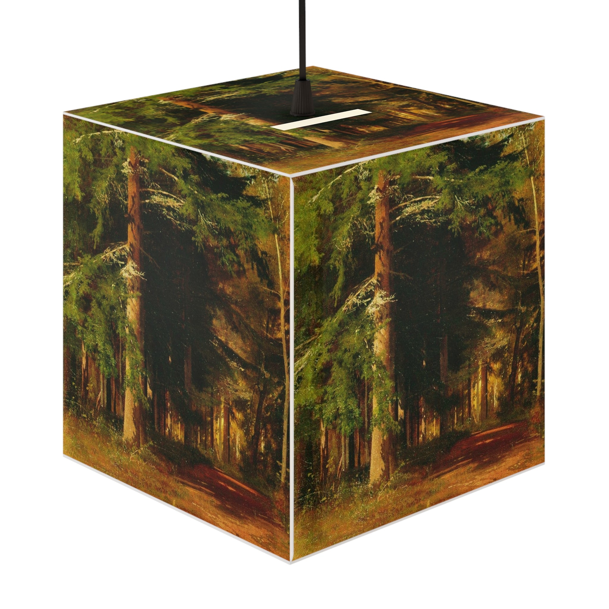 Forest Painting Light Cube Lamp | Woodland Trees, Rustic Nature Decor