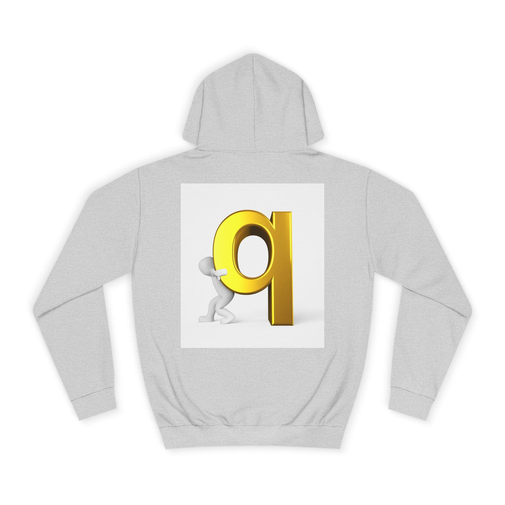 Gold Letter Q Hoodie | 3D Figure Pushing Q Graphic