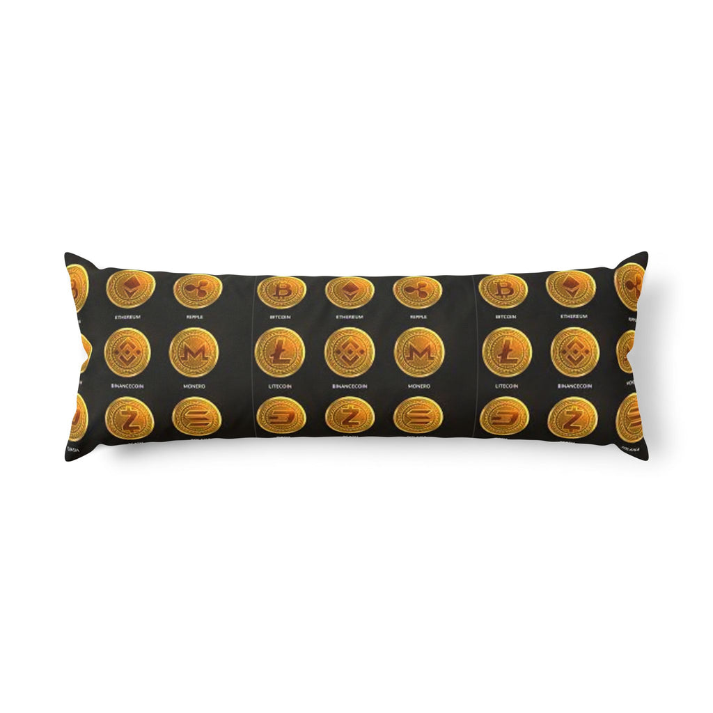 Cryptocurrency Coin Pattern Body Pillow | Bitcoin Ethereum Litecoin Decor