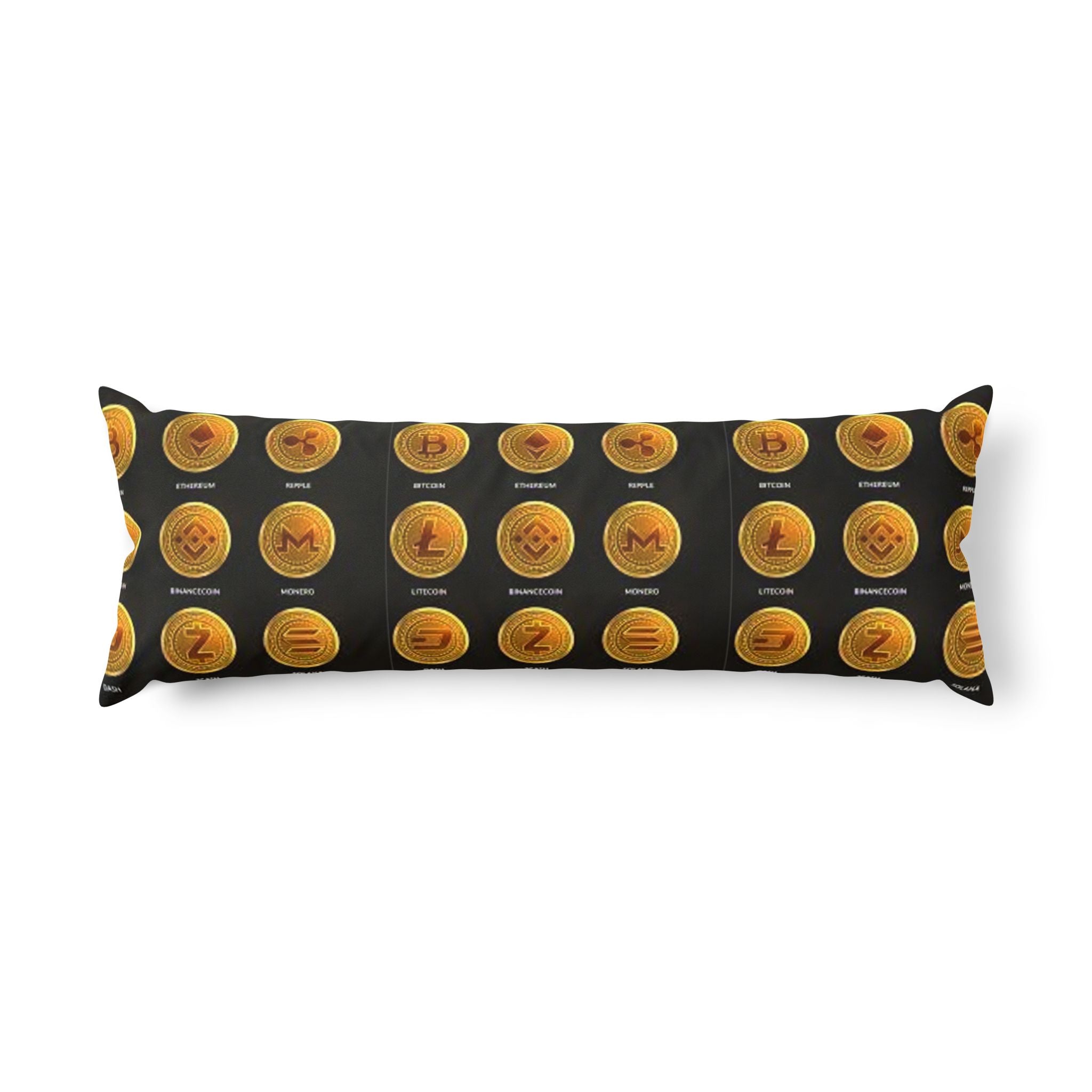 Cryptocurrency Coin Pattern Body Pillow | Bitcoin Ethereum Litecoin Decor