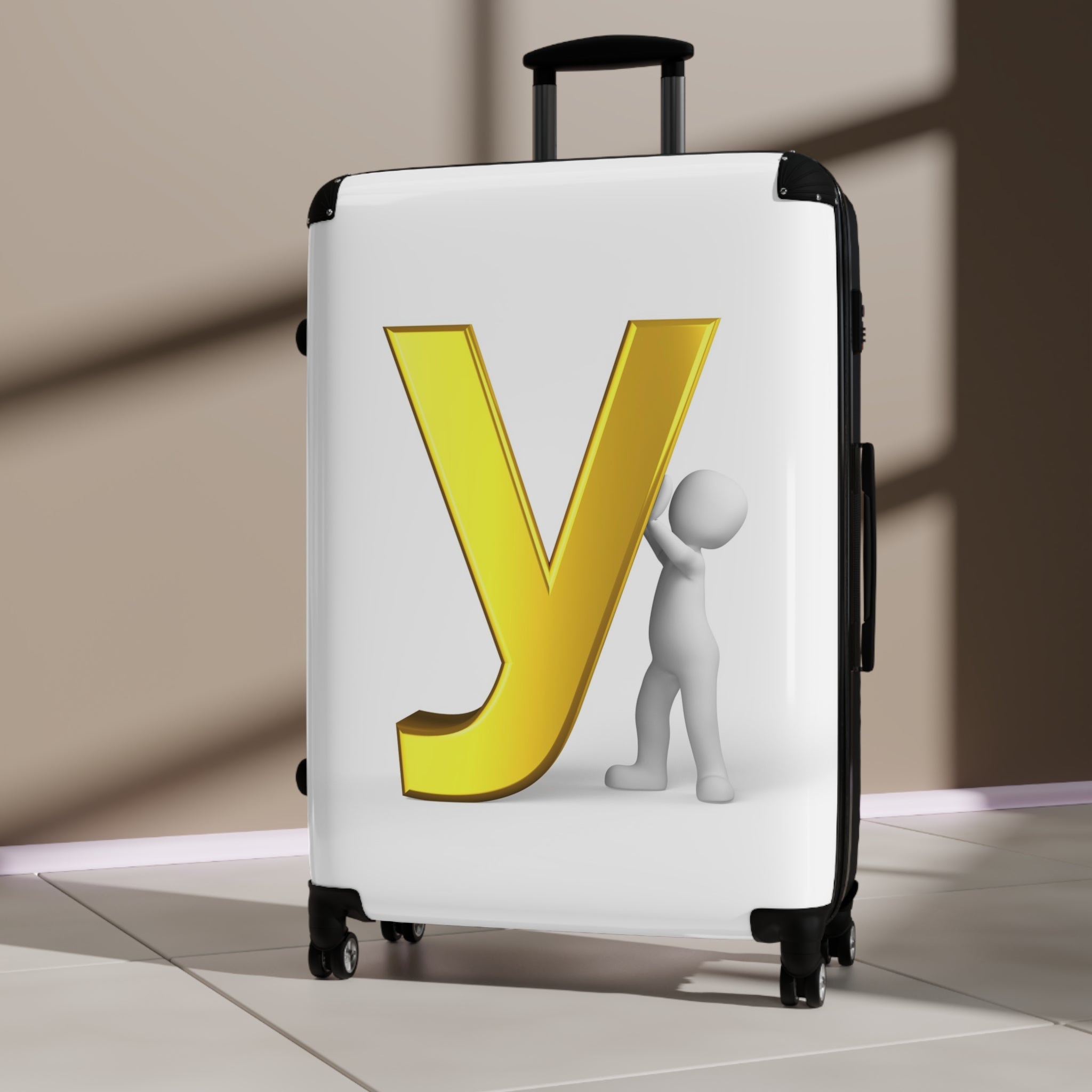 Yellow Letter Y Suitcase | Monogram Luggage with 3D Figure