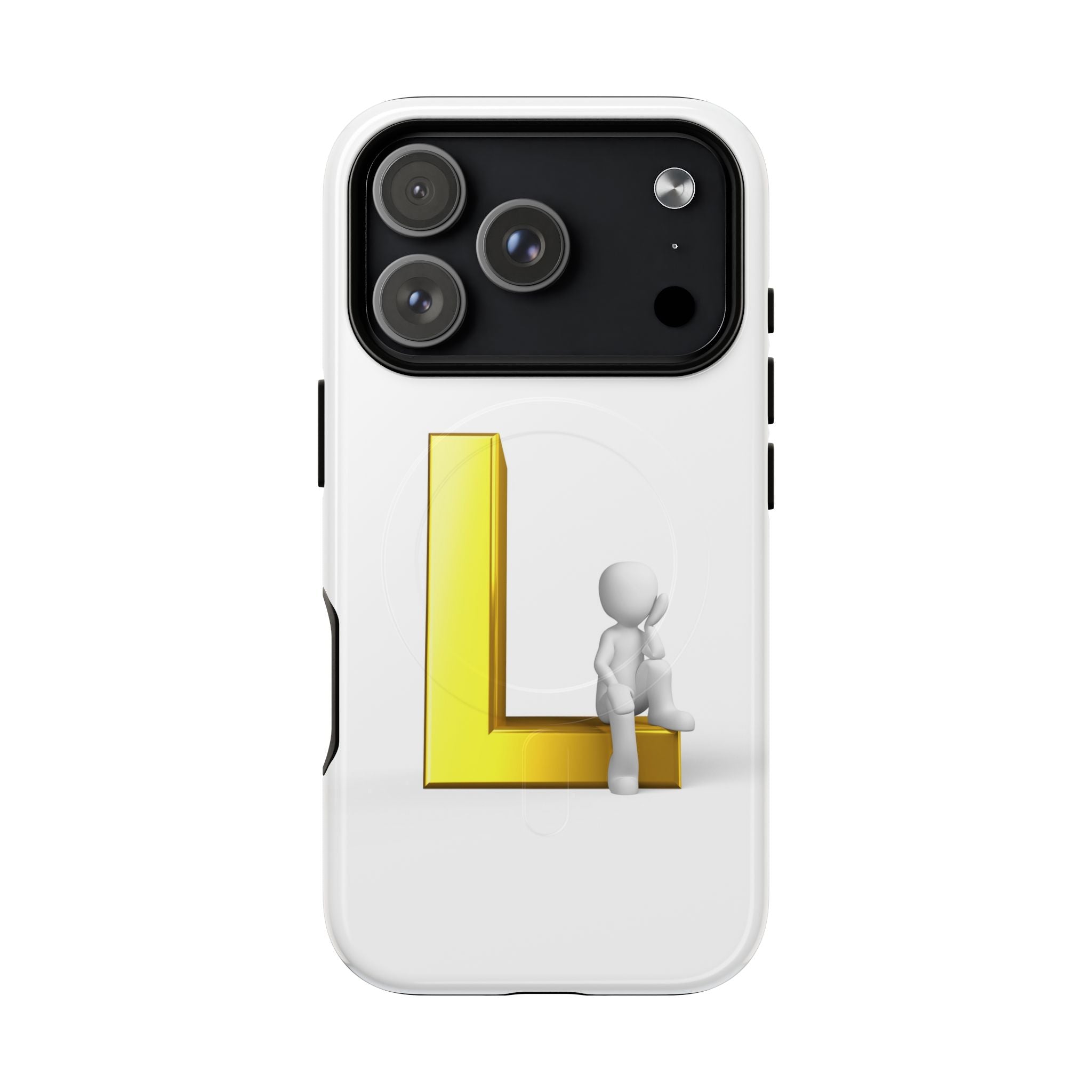 Yellow 3D Letter L with Sitting Figure phone case | Tough Magnetic Case