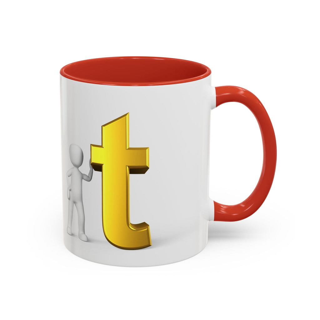 3D Stick Figure with Gold Letter T Mug | Accent Coffee Mug