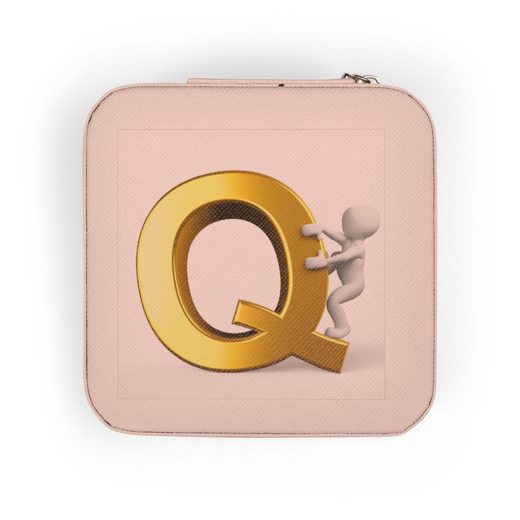 Gold Letter Q Monogram Jewelry Travel Case | Compact Square Organizer