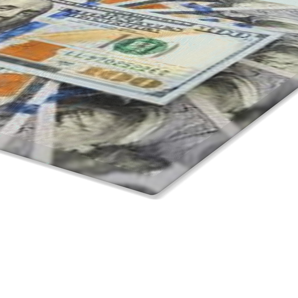 Stack of 100 Bills Glass Cutting Board | Money Pattern Kitchen Decor