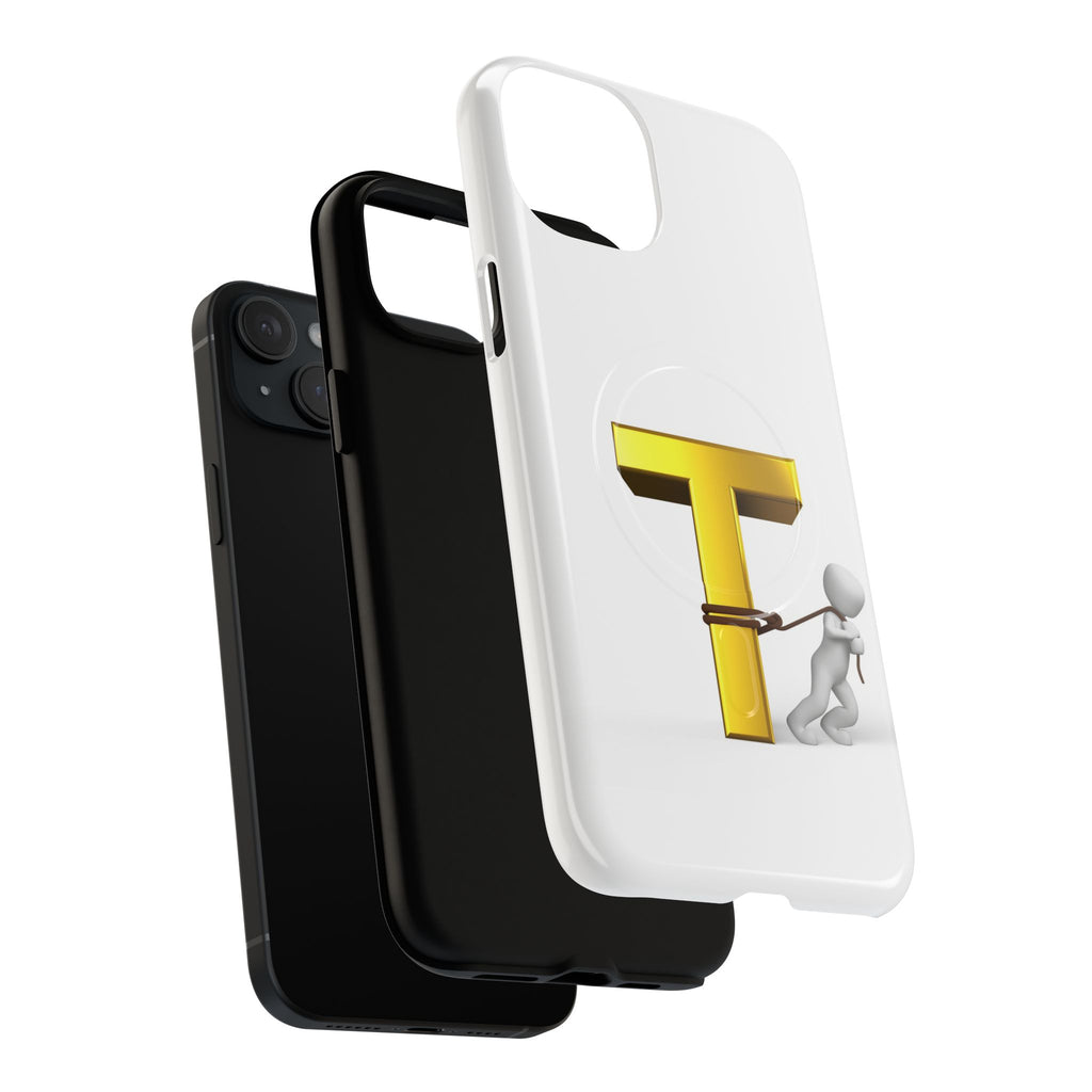 Gold Letter T with Tugging Figure phone case | Magnetic Tough Case