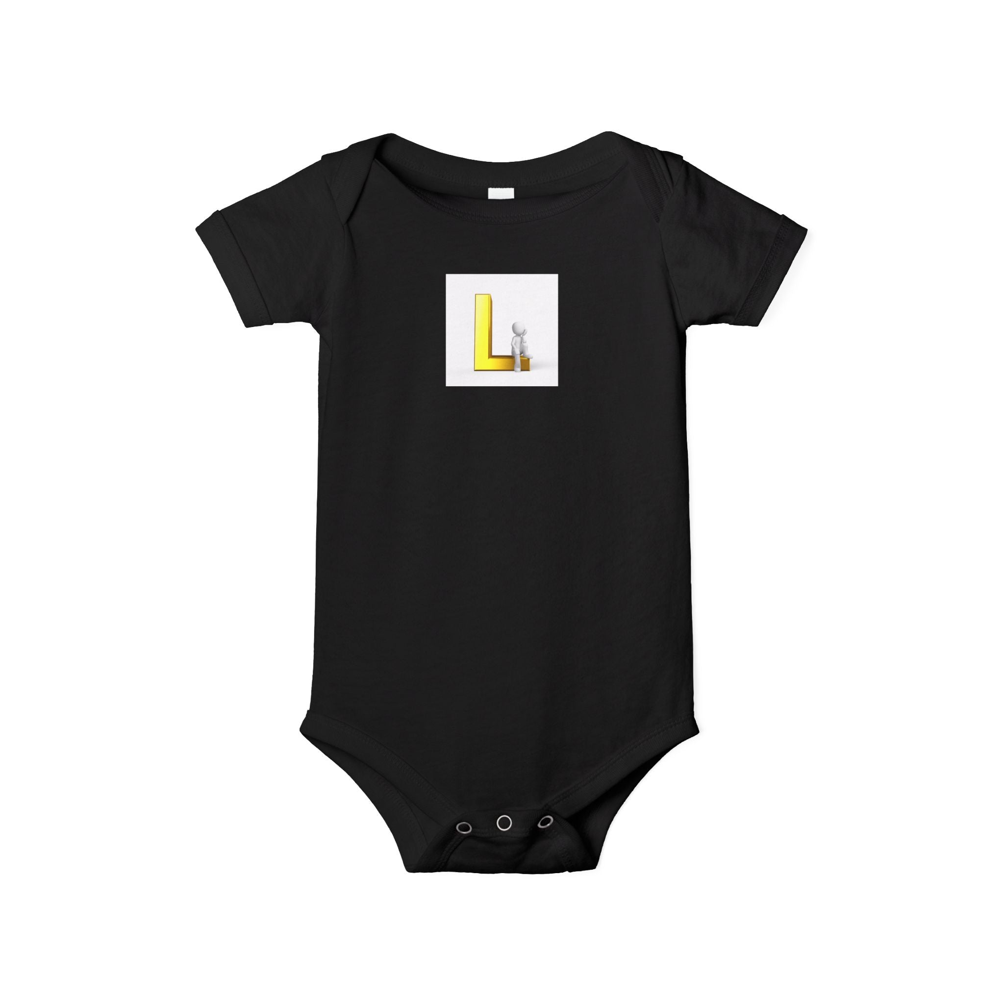 Body bébé lettre L jaune majuscule avec petit agneau
