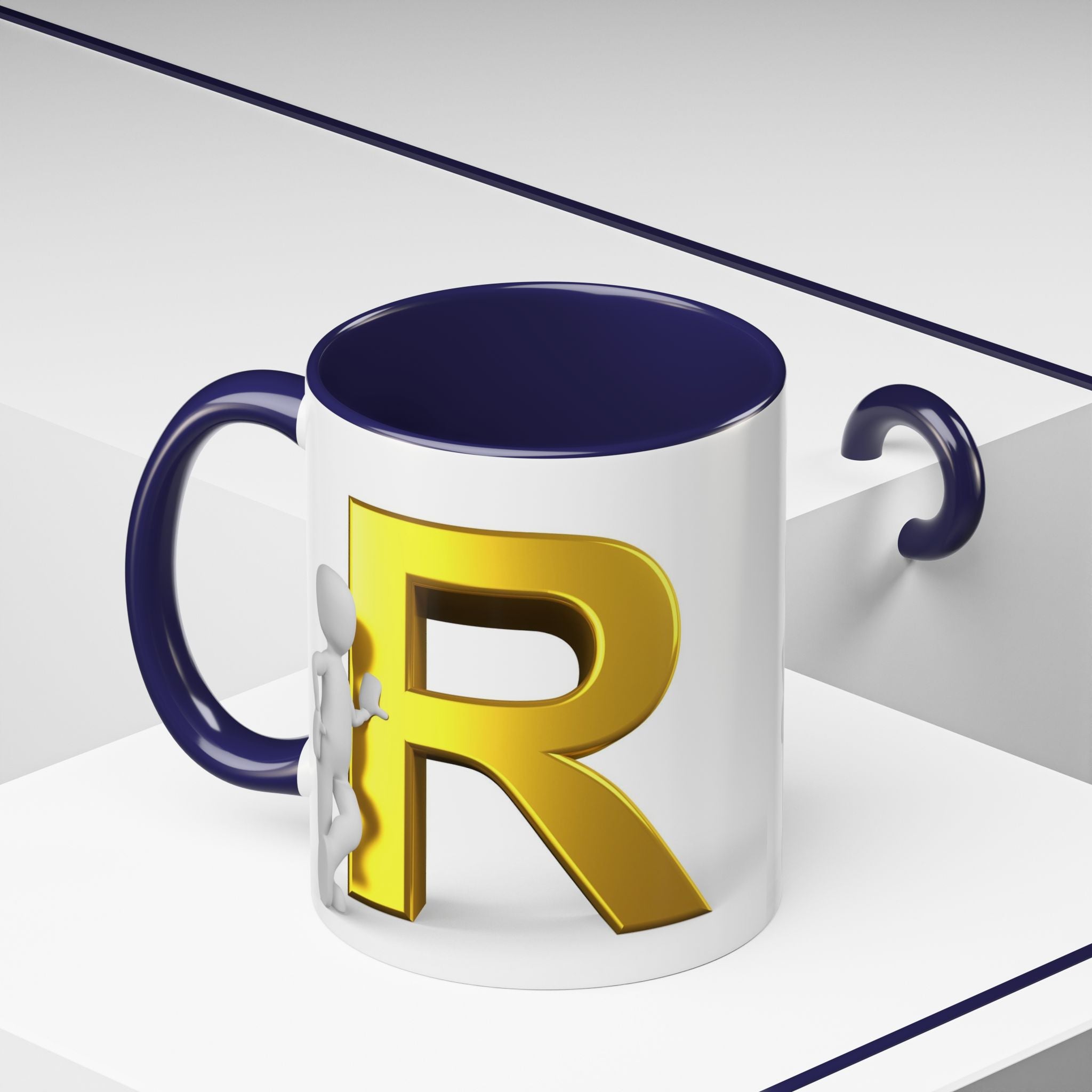 Gold Letter R with 3D Figure Accent Coffee Mug | Monogram Initial Mug