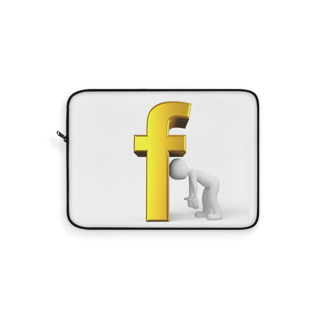 3D Stick Figure Leaning on Gold Letter F Laptop Sleeve | Initial Monogram Case