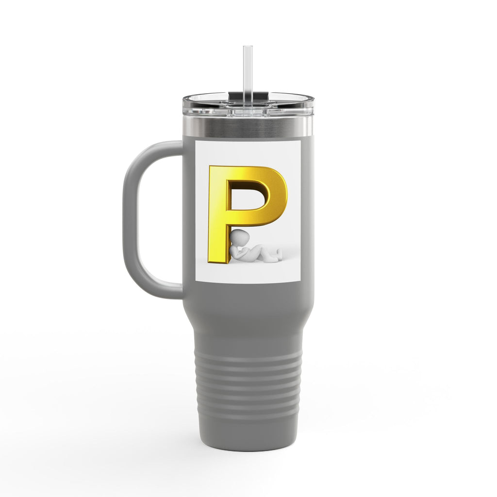 Gold Letter P Monogram Travel Mug | 40oz Insulated Tumbler