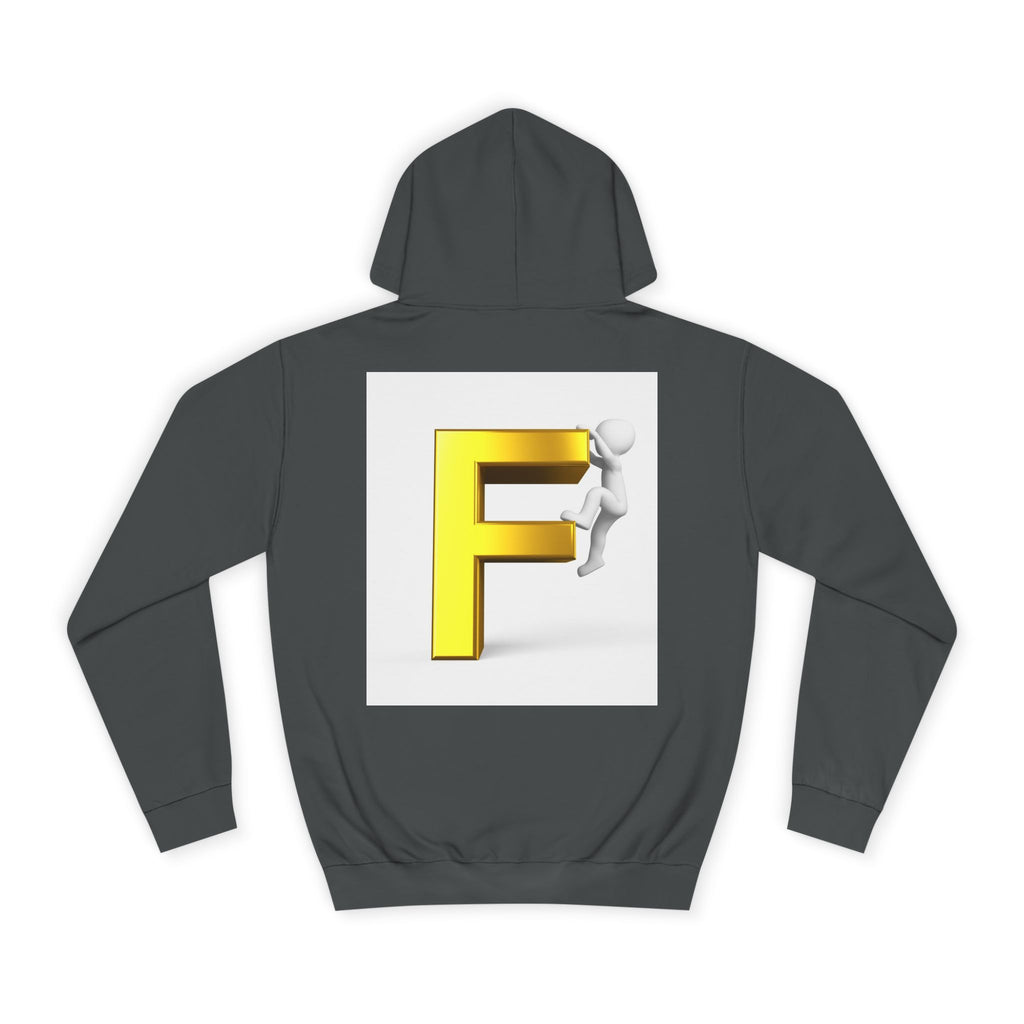 3D Gold Letter F Hoodie | Climbing Figurine Letterman Style