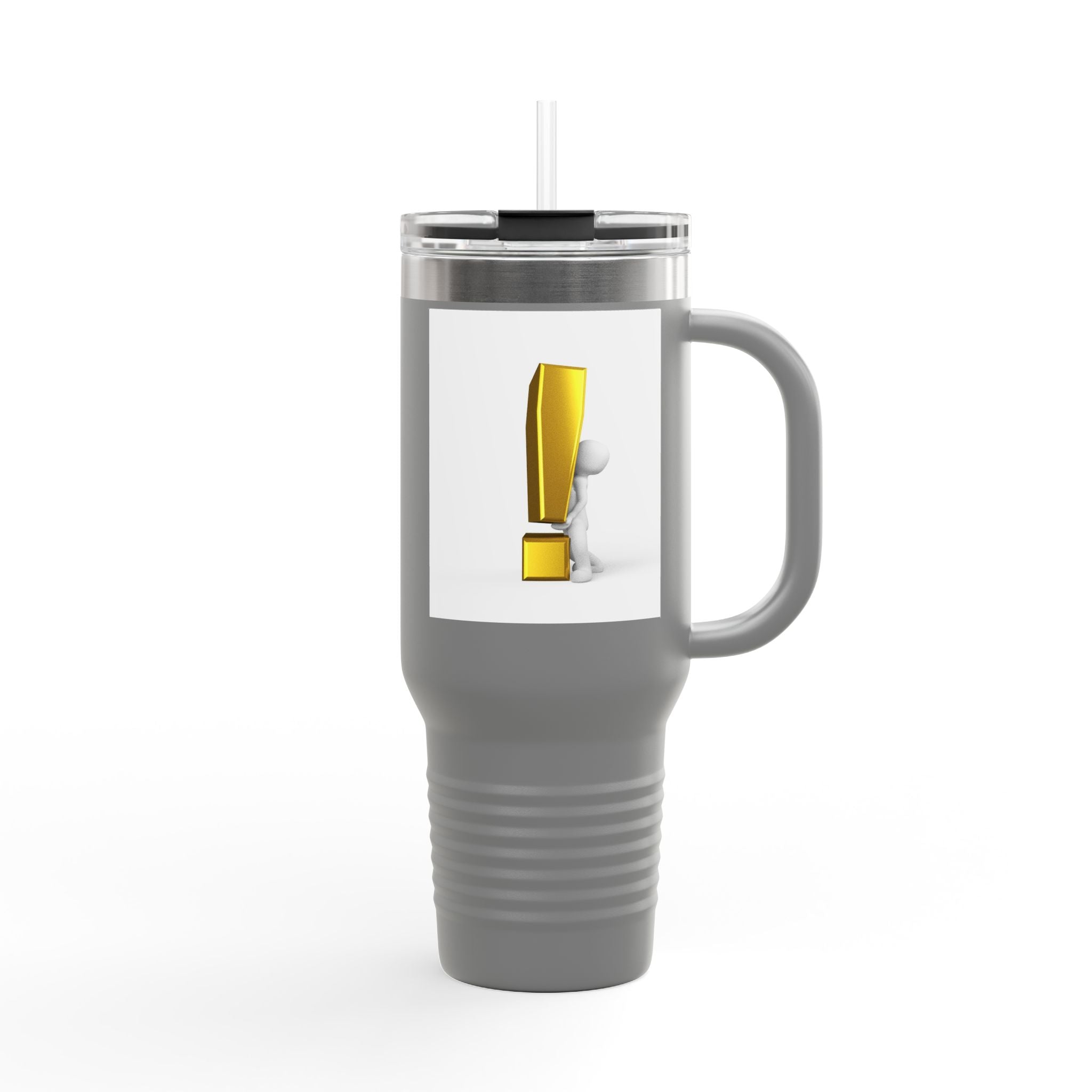 3D Character with Gold Exclamation Mark Travel Mug | 40oz Insulated Tumbler