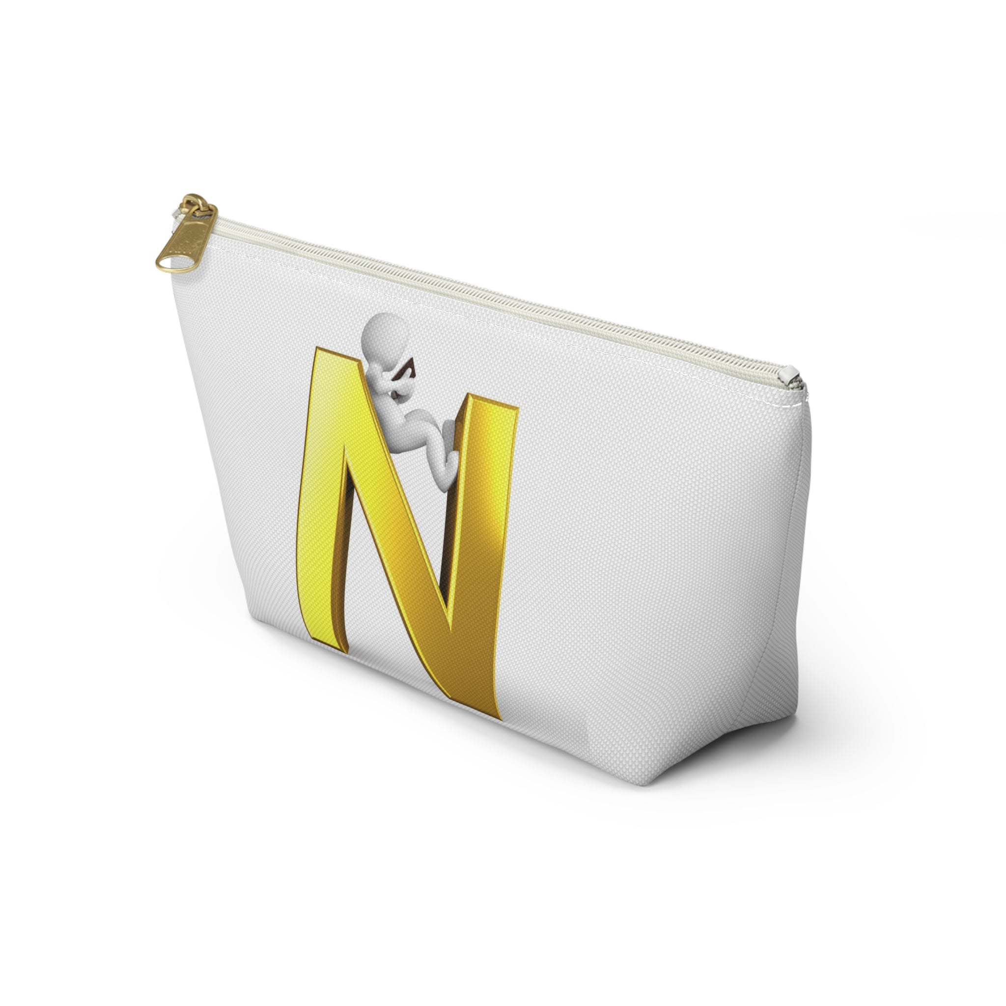 Gold Letter N with Climbing Figure Accessory Pouch | Monogram Makeup Bag