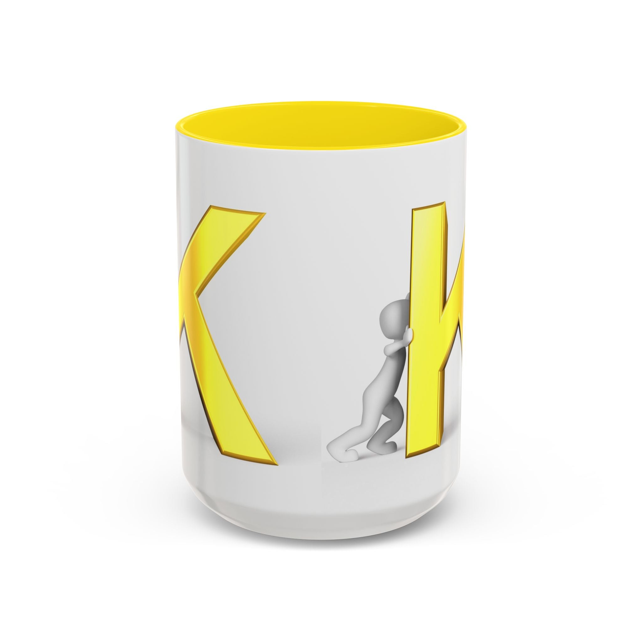 Tasse en céramique Motif Lettre K Jaune et Bonhomme Allumette | Tasse bicolore