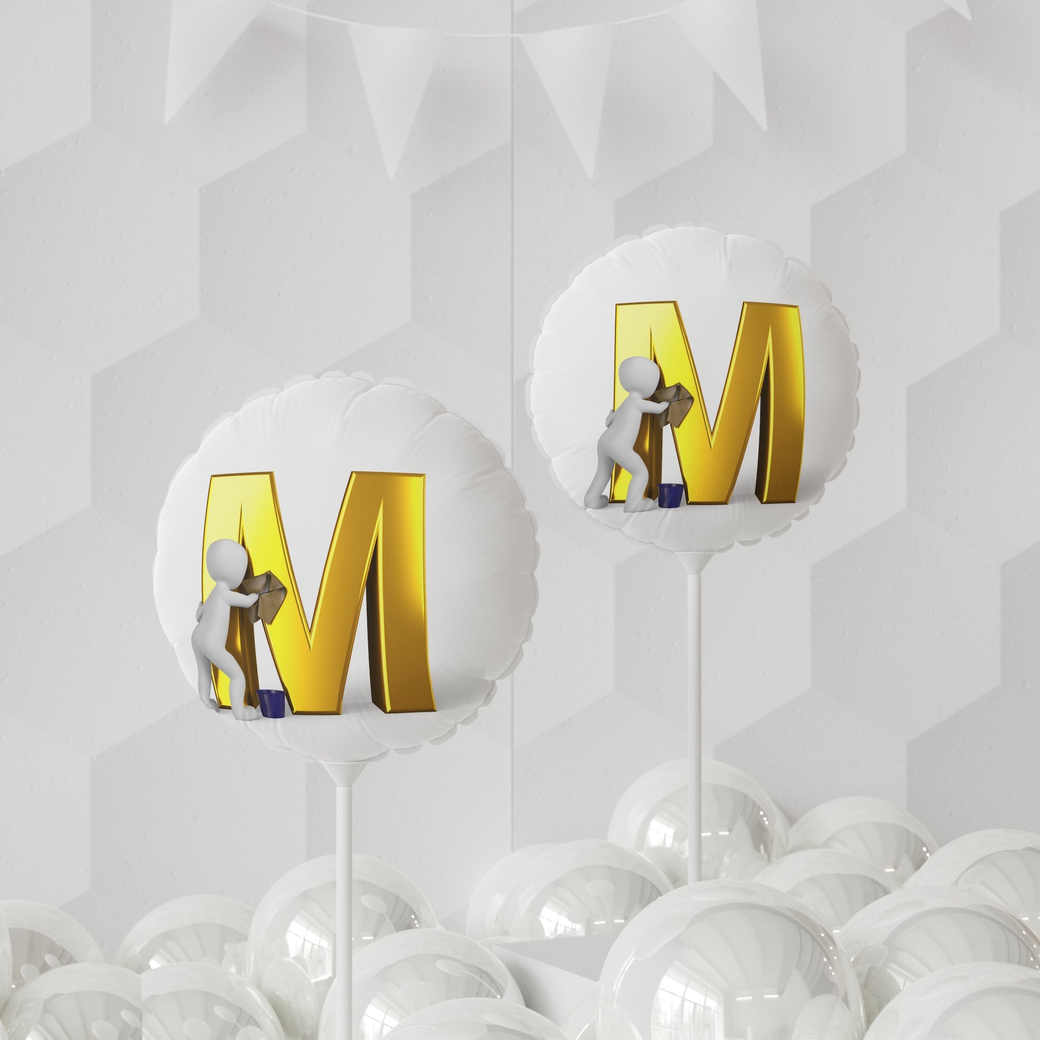 Gold 3D Letter M Balloon 11" | Round Heart-Shaped Foil Balloon