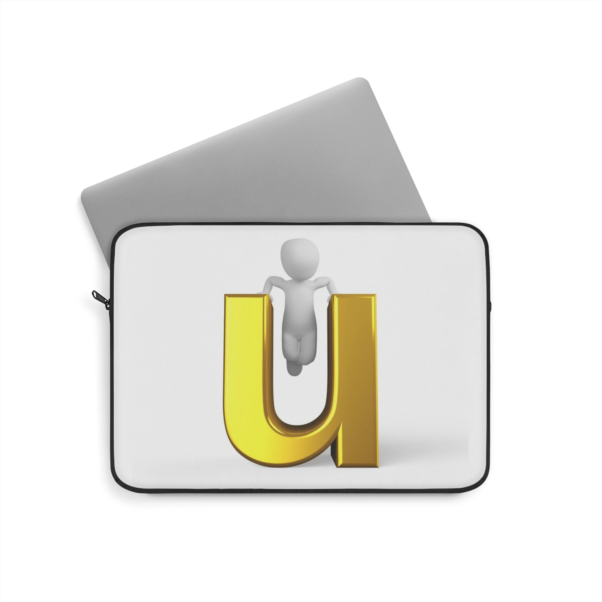 3D Gold Letter U with Figure Laptop Sleeve | Monogram Initial Case