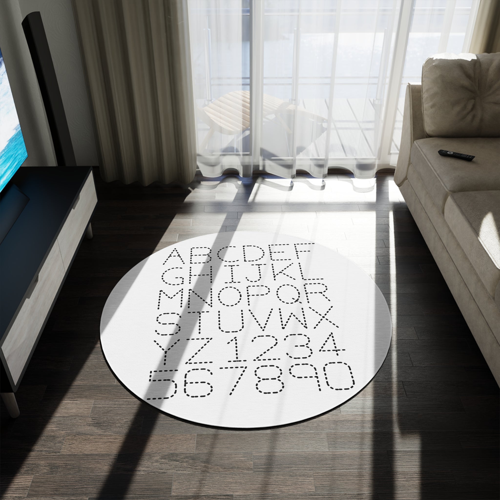 Dotted Alphabet and Numbers Round Rug | Letter Learning Mat