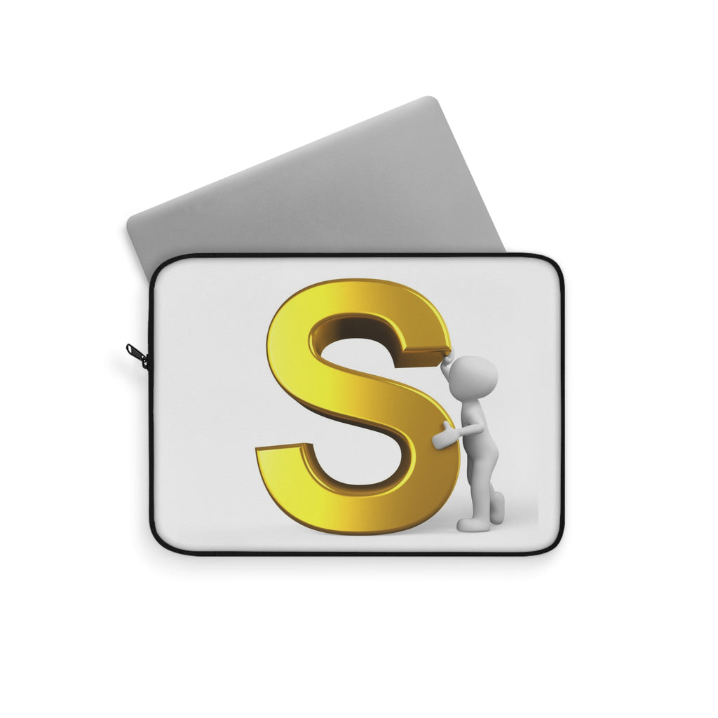 Gold Letter S with 3D Figure Laptop Sleeve | Monogram Initial S