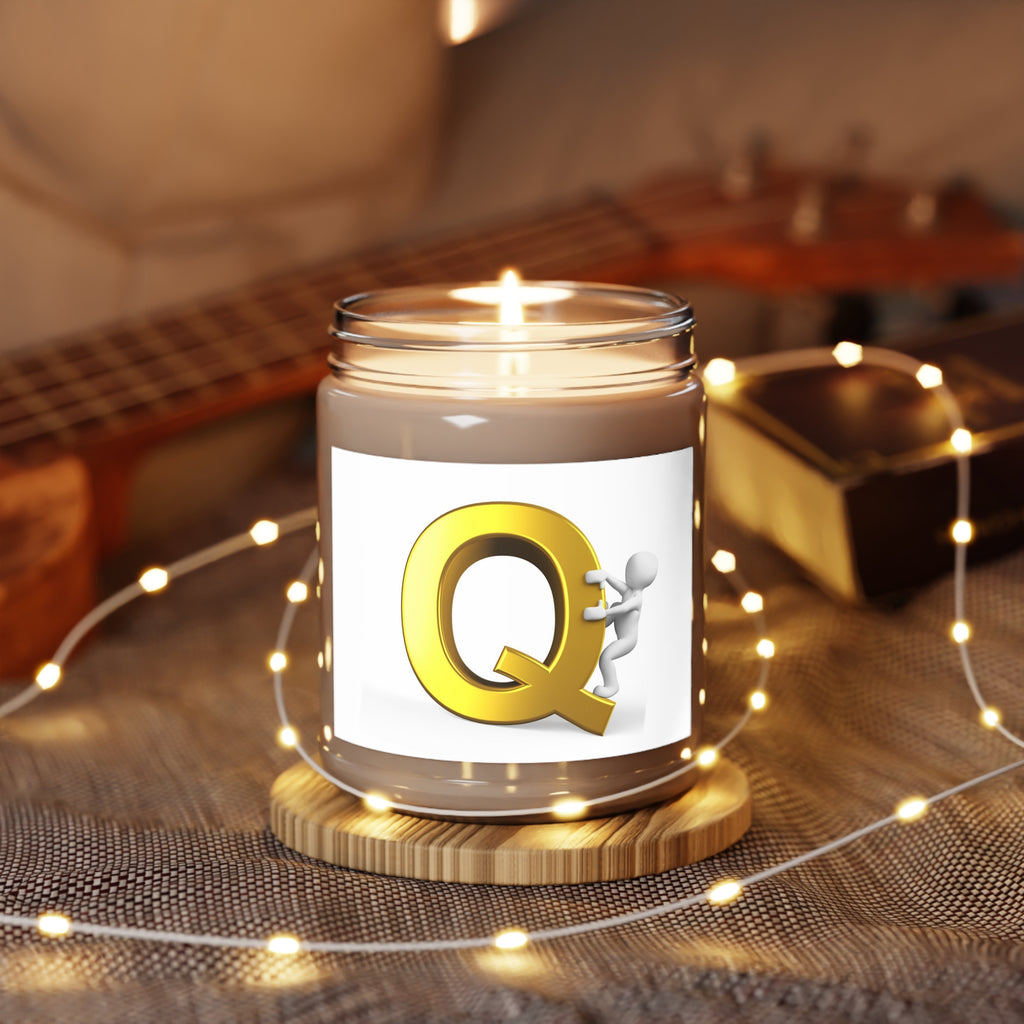 Gold Letter Q Monogram Candle 9oz Soy Jar | Initial Q Scented Candle