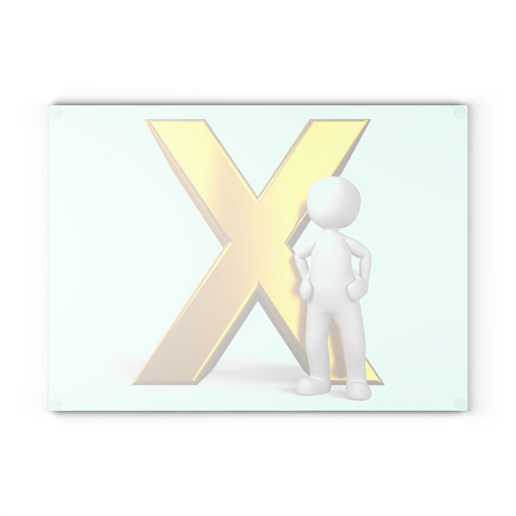 Gold X Initial with 3D Figure Glass Cutting Board | Personalized Letter Kitchen Decor
