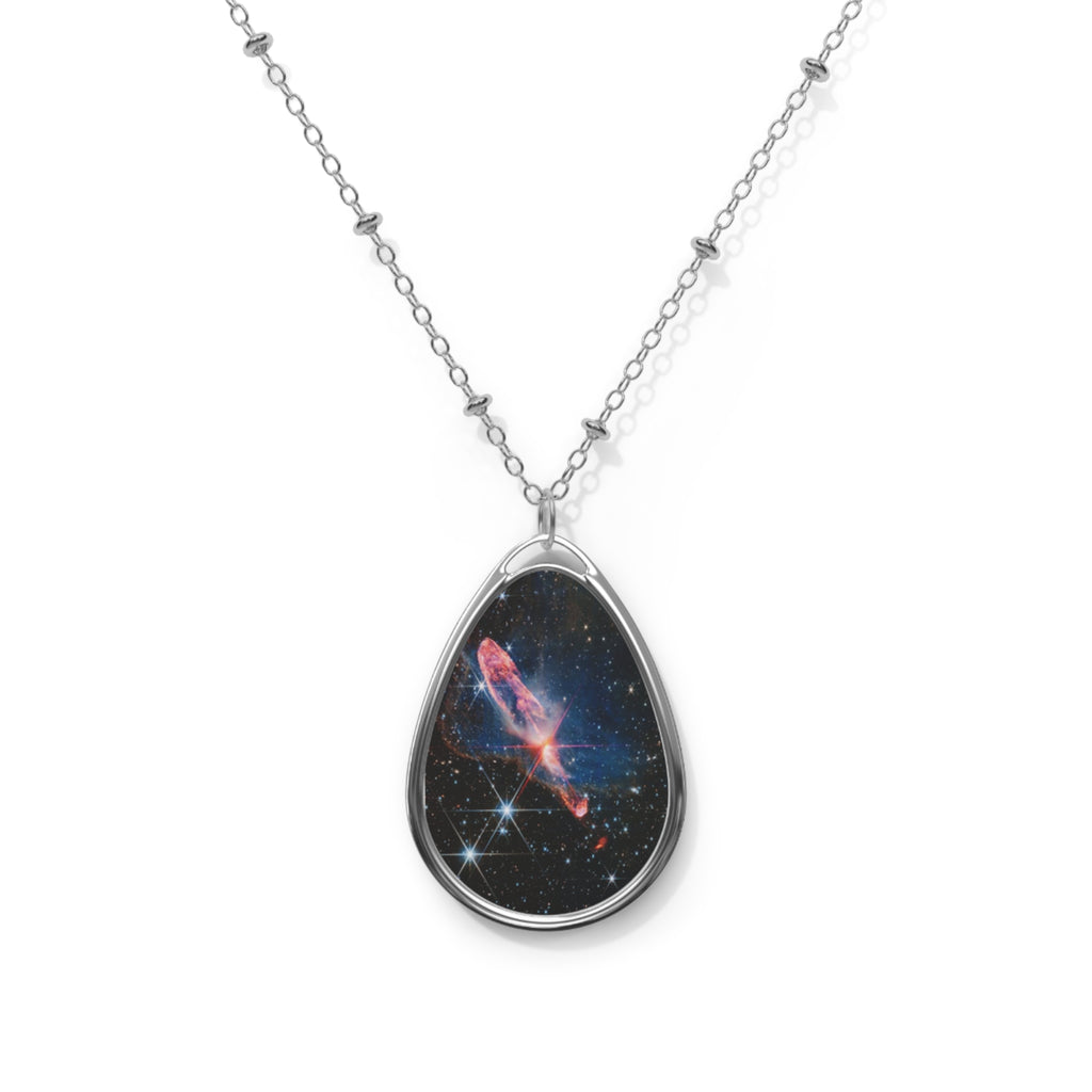 Galaxy Teardrop Pendant Necklace – Oval Space Photo Jewelry
