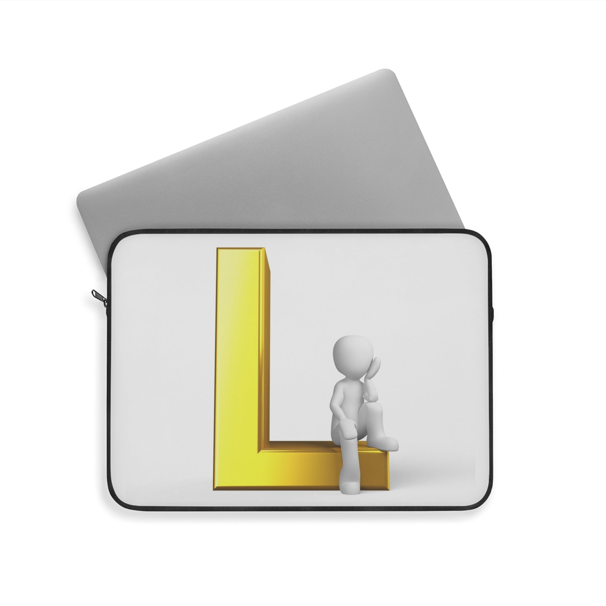3D Letter L with Sitting Figure Laptop Sleeve | Monogram Initial L