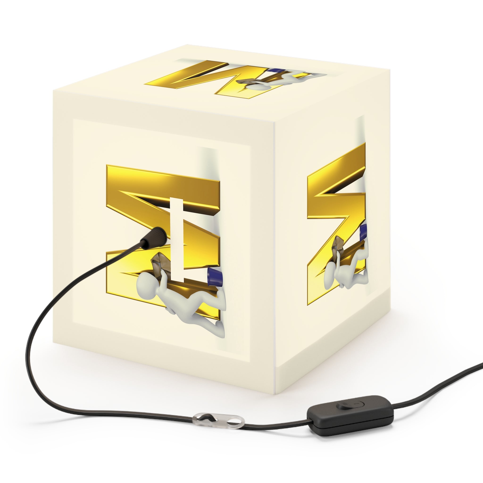 3D Worker Cleaning Gold Letter M Light Cube Lamp | Personalized Initial Decor