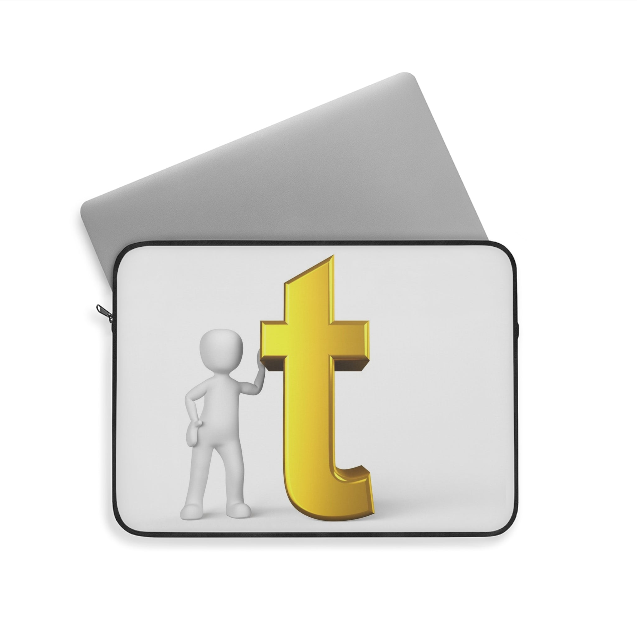 3D Figure with Gold Letter T Laptop Sleeve | Monogram Initial Case
