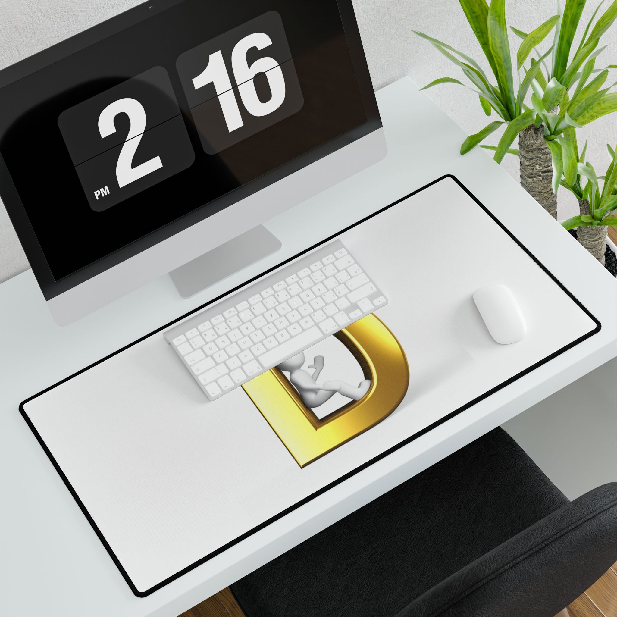 Gold Letter D with Sitting Figure Desk Mat | Monogram Initial Mousepad