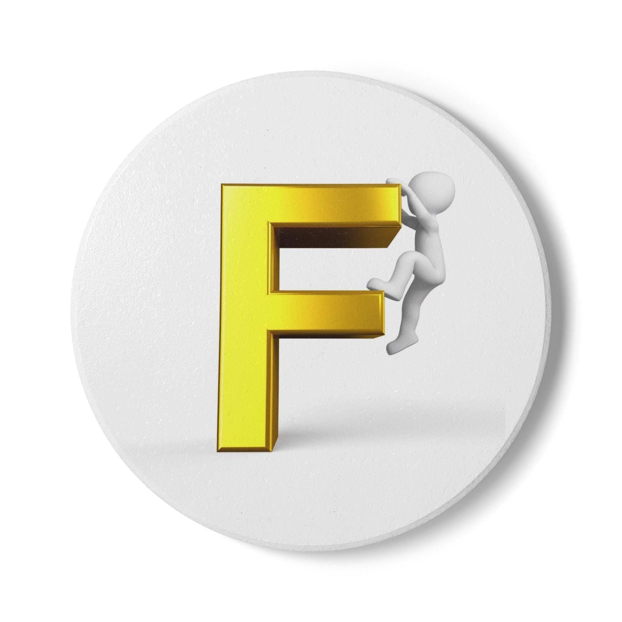 Golden Letter F with Climber Ceramic Coaster | Monogram Initial Coaster