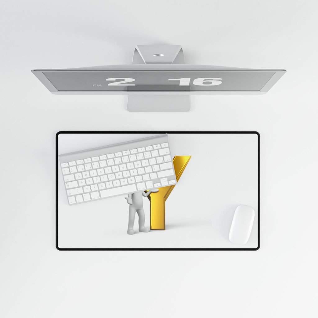 Gold Letter Y with 3D Figure Desk Mat | Alphabet Initial Desk Mat