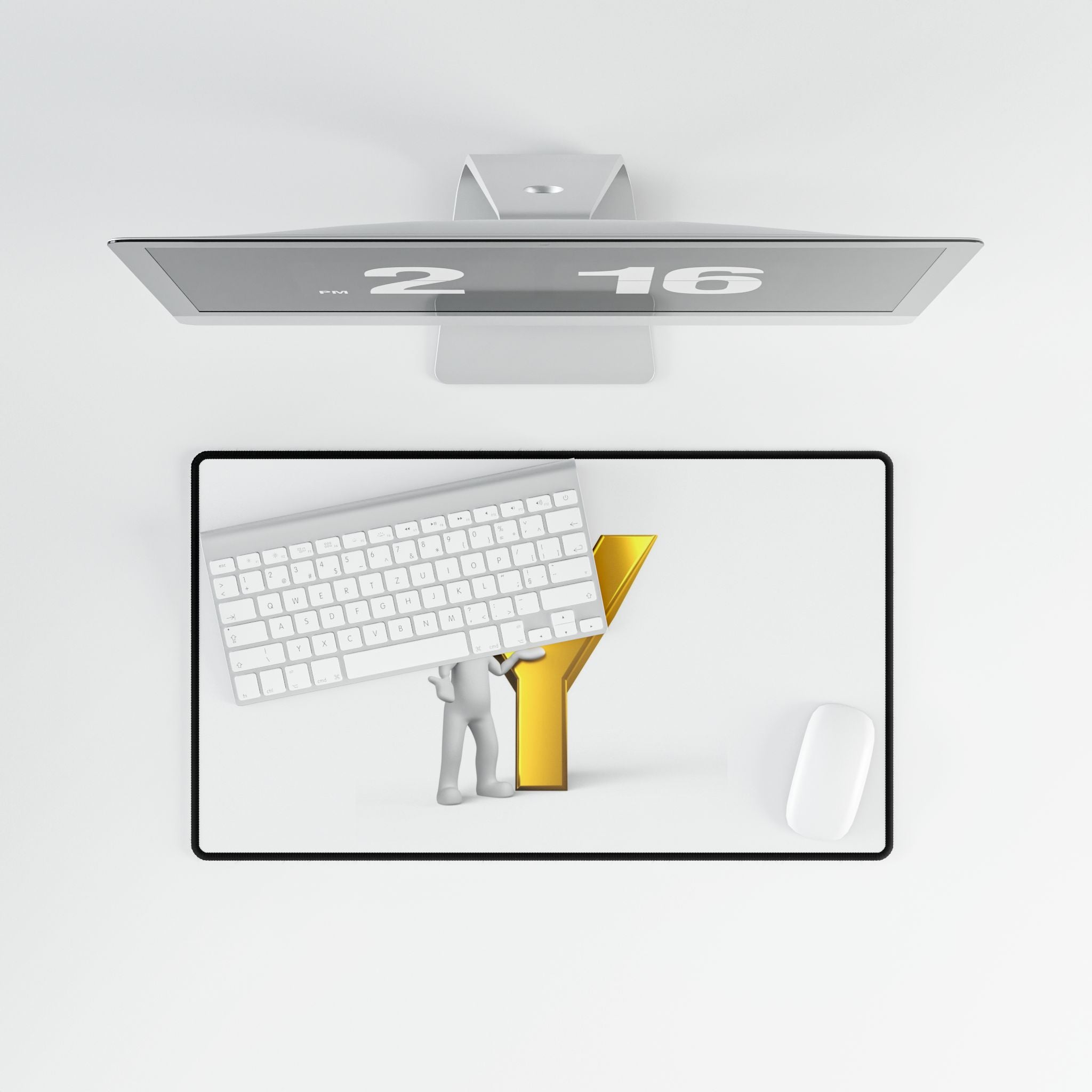 Gold Letter Y with 3D Figure Desk Mat | Alphabet Initial Desk Mat