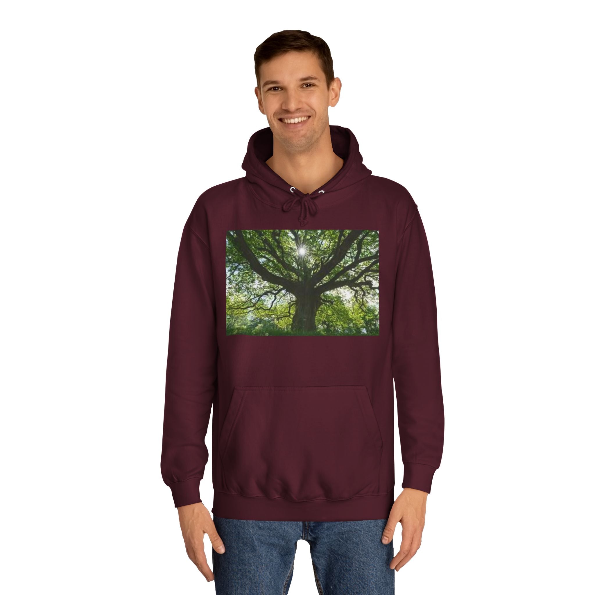 Sunlit Oak Tree Hoodie | Forest Nature Photography, Green Tree Sweatshirt