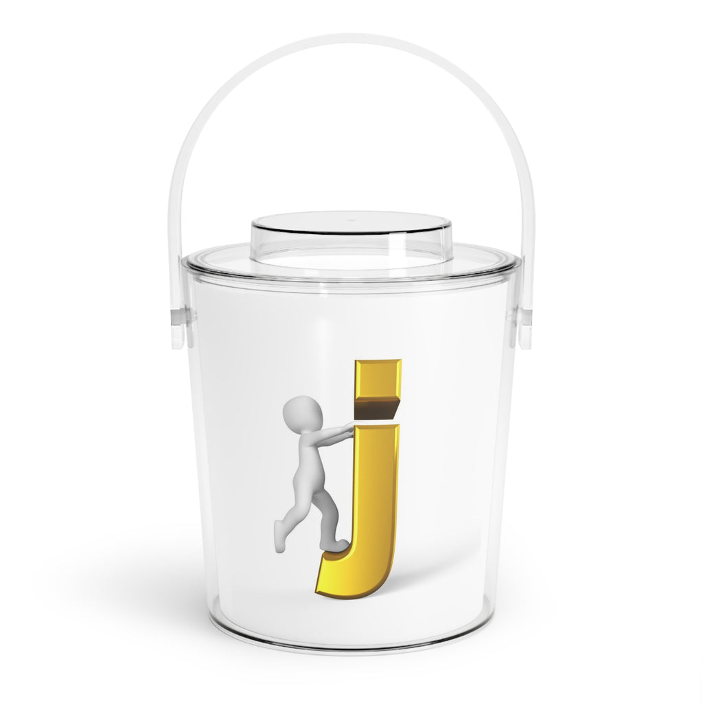 3D Stick Figure with Gold Letter J Ice Bucket | Ice Bucket with Tongs