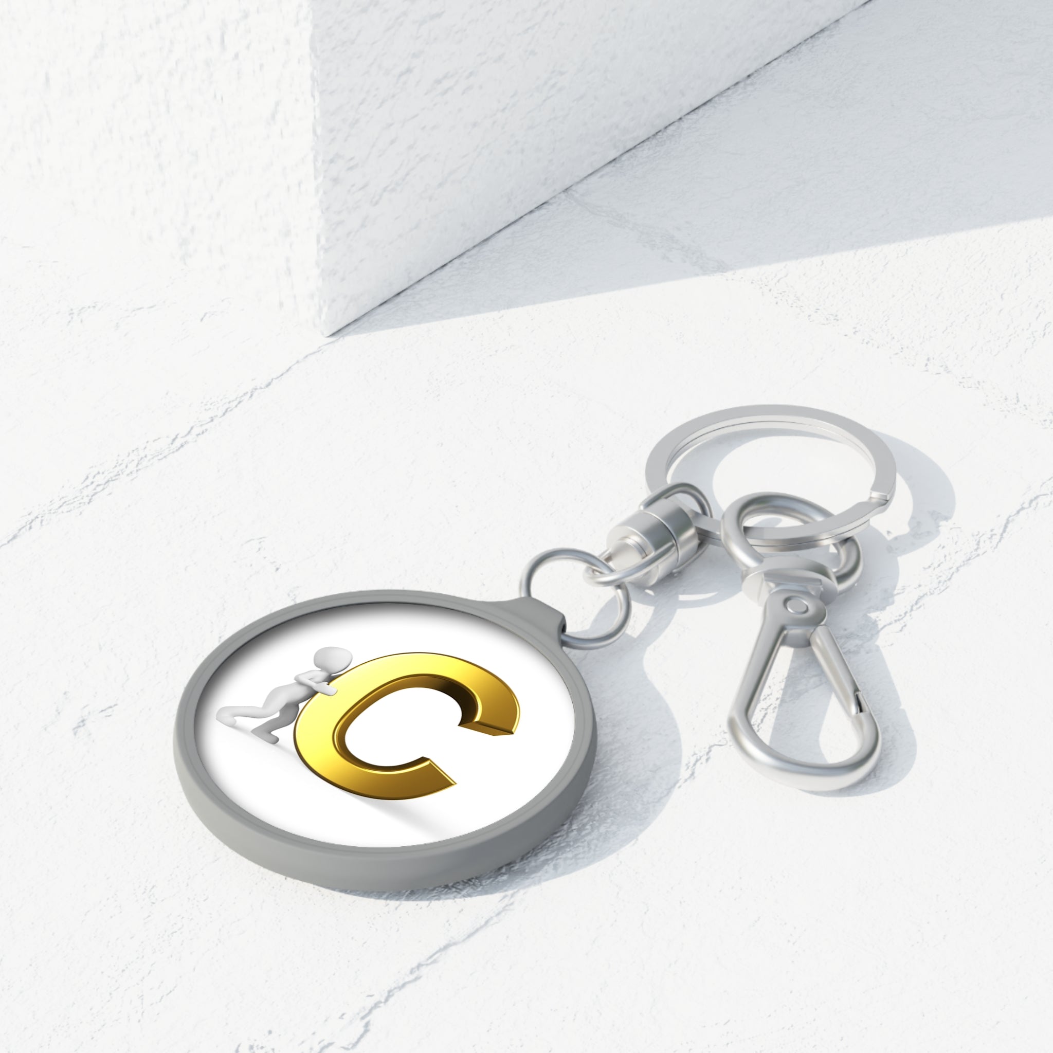 Gold Letter C Monogram Keyring Tag | Initial Keychain, Personalized Initial