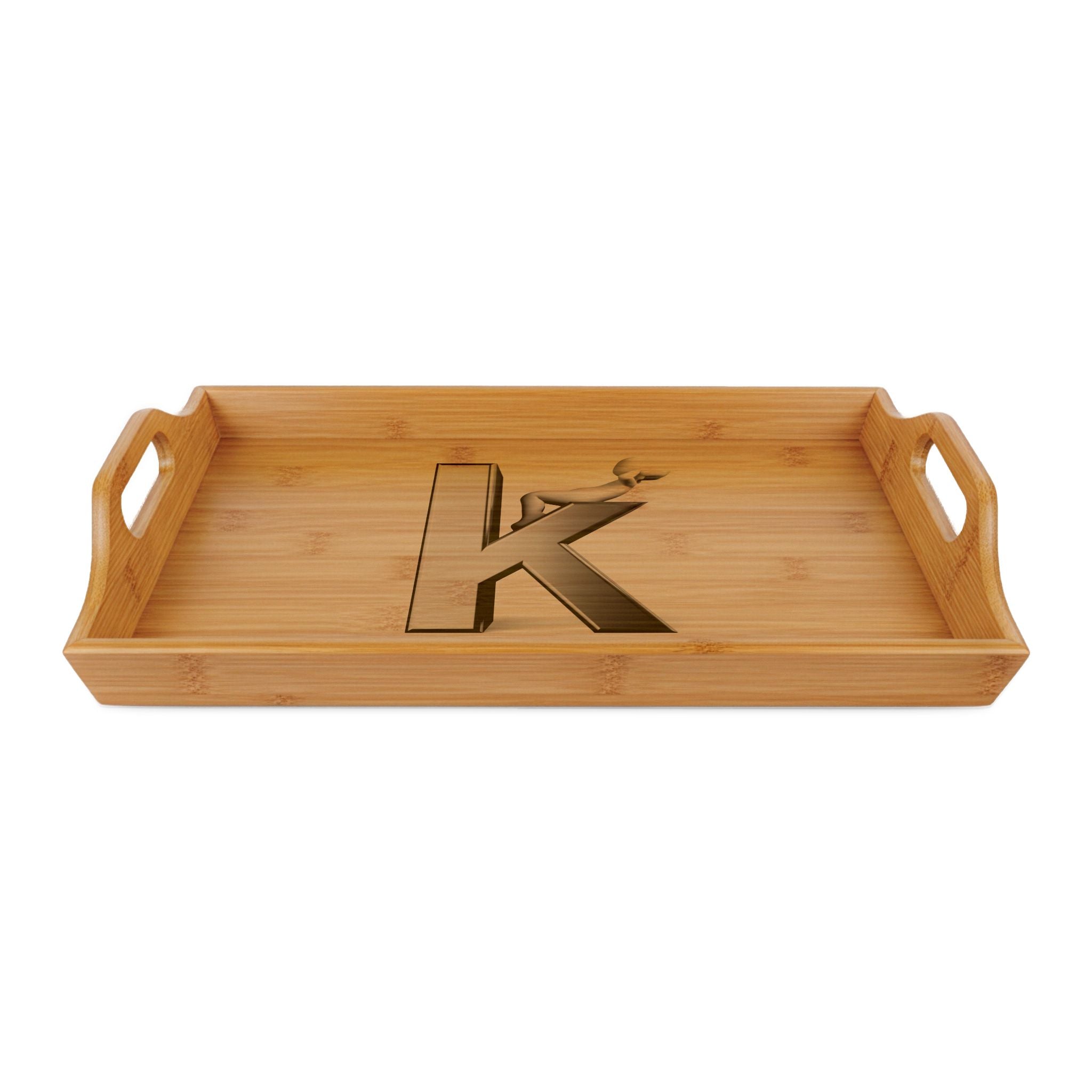 Letter K Bamboo Serving Tray | Engraved Monogram Tray