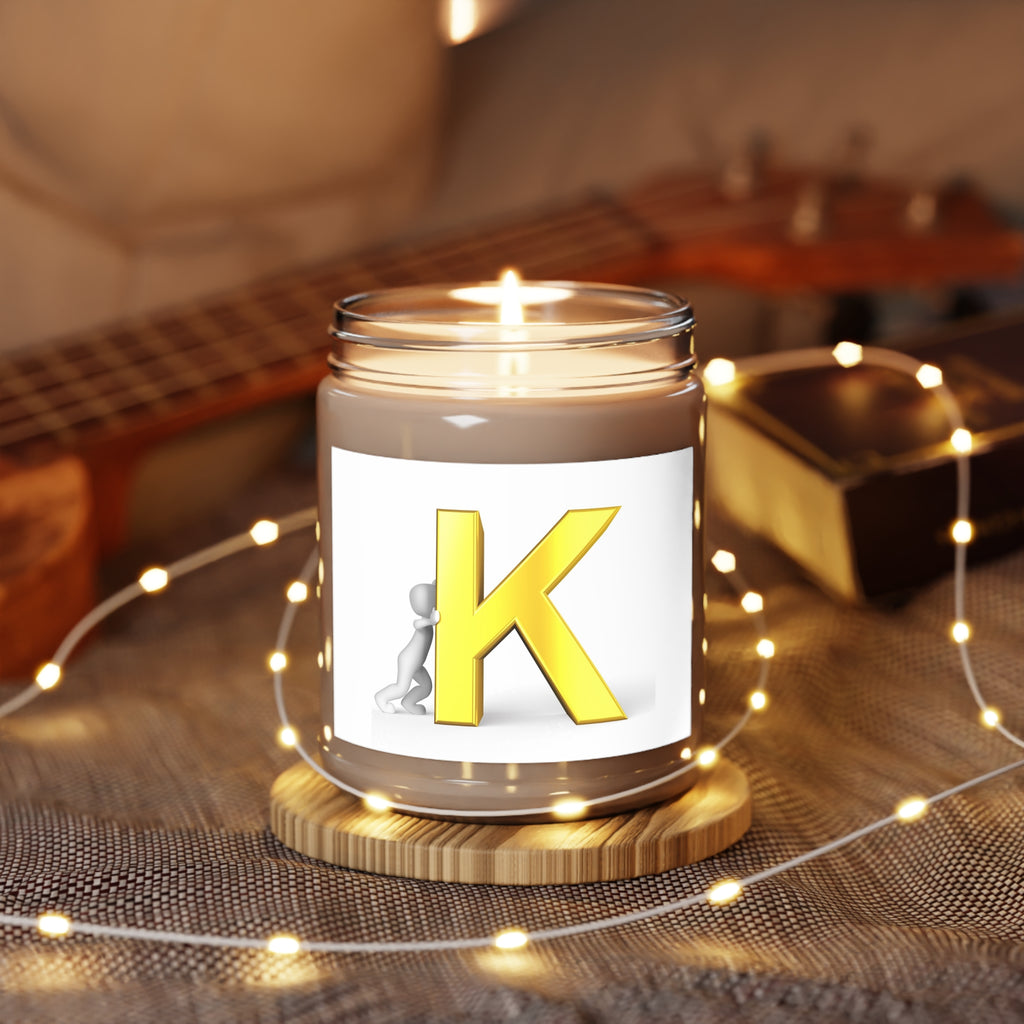 Yellow Letter K Monogram Candle Jar | 9oz Soy Candle