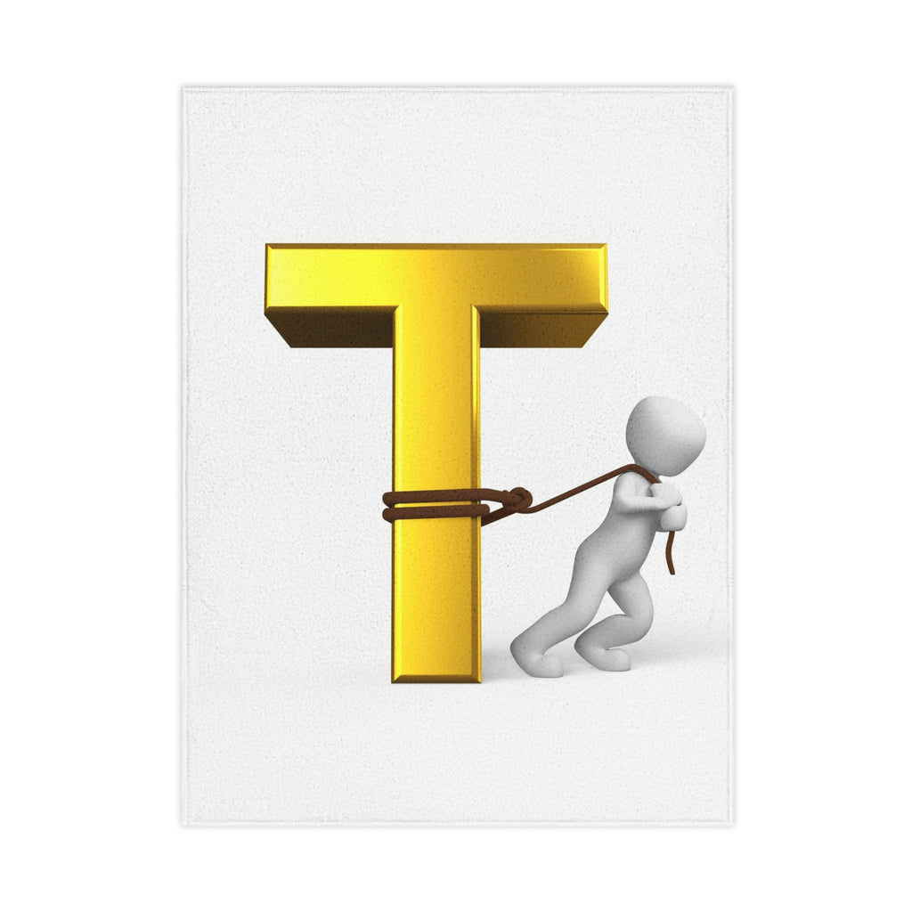 Gold Letter T with Stick Figure, Toddler Blanket