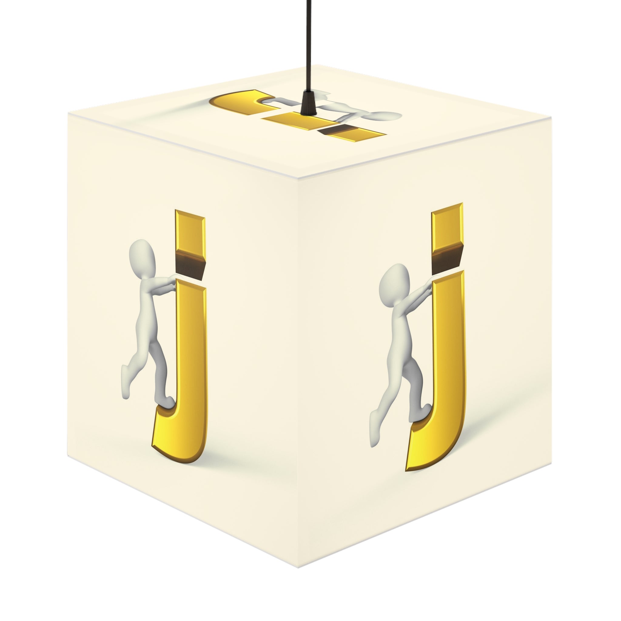 3D Stick Figure Riding Gold Letter J Light Cube Lamp | Personalized Initial Lighting