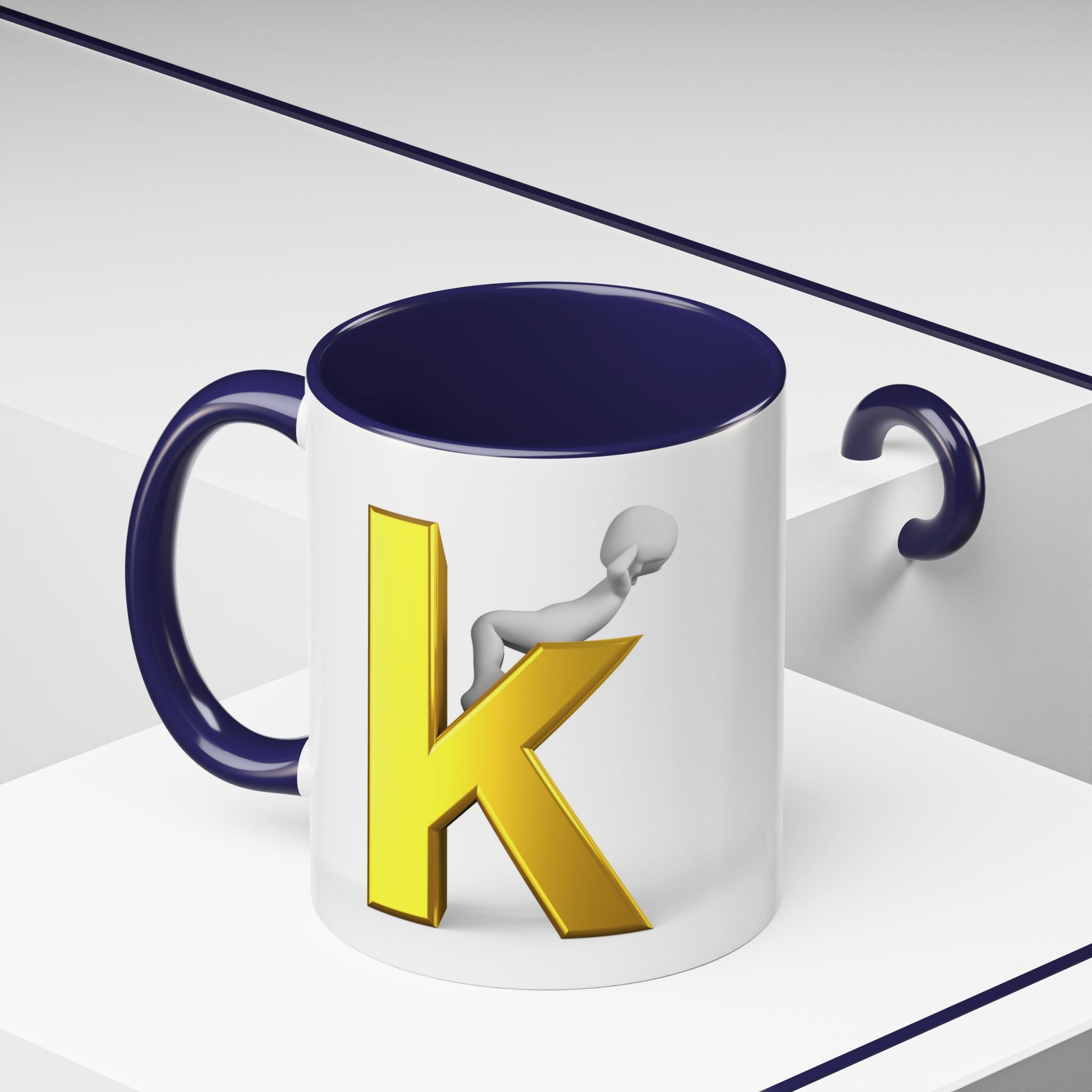 Tasse à café avec lettre K dorée | Tasse à anse colorée 325 ml ou 443 ml