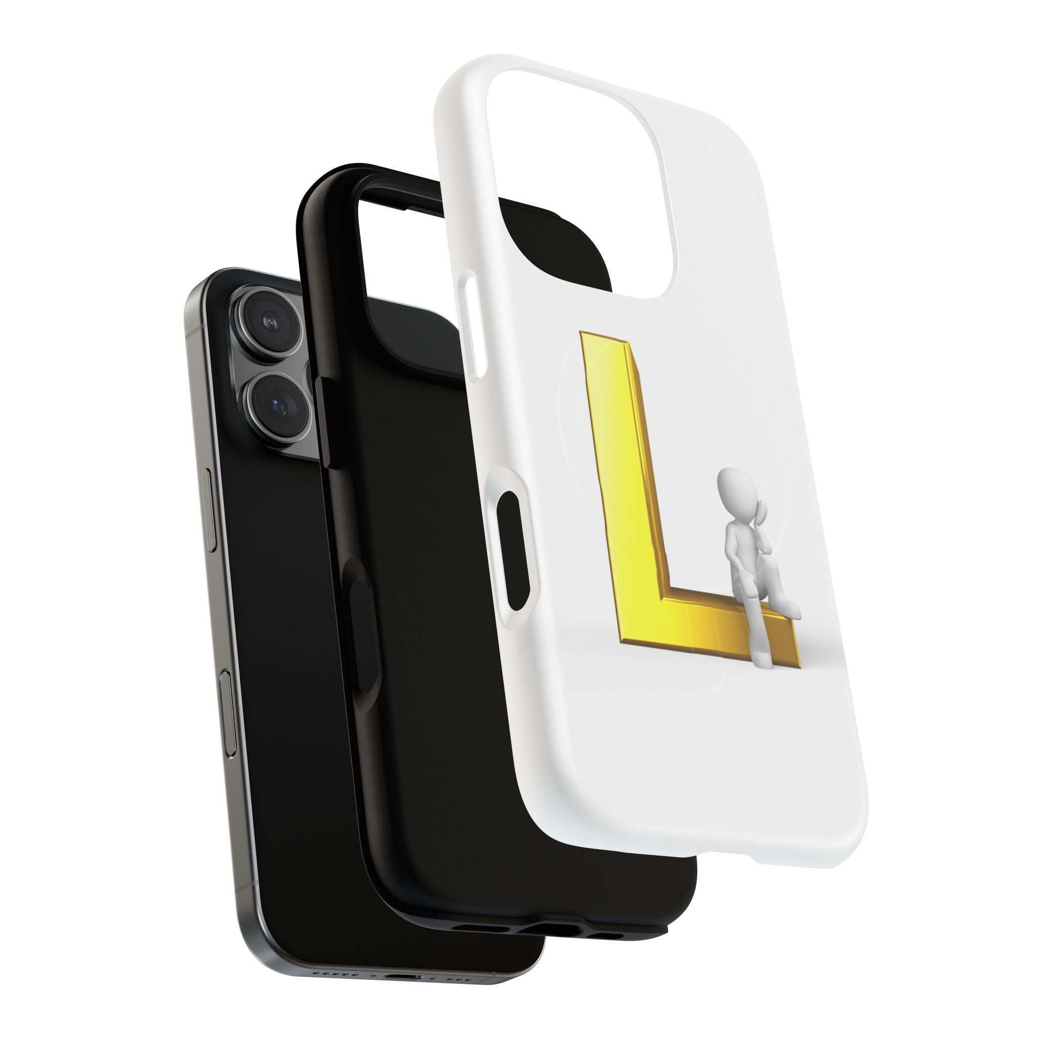 Yellow 3D Letter L with Sitting Figure phone case | Tough Magnetic Case