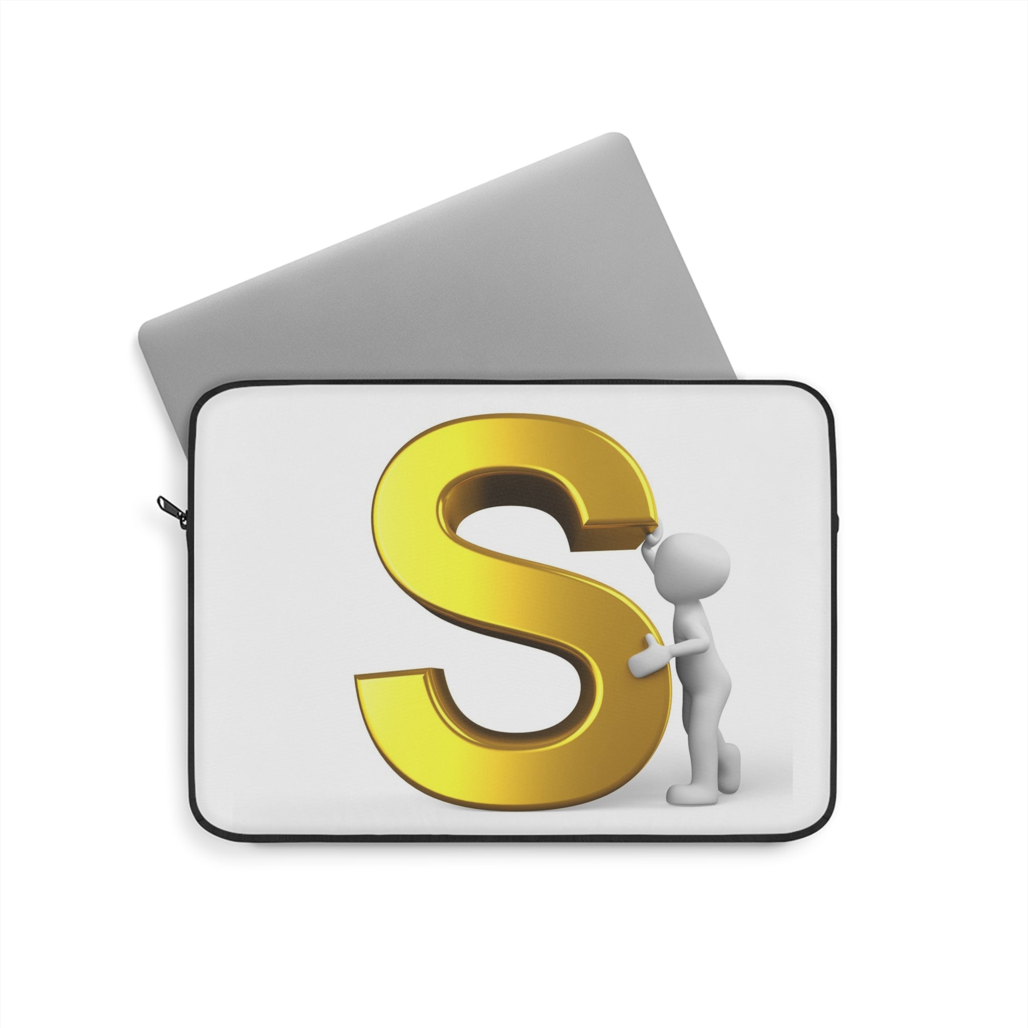 Gold Letter S with 3D Figure Laptop Sleeve | Monogram Initial S