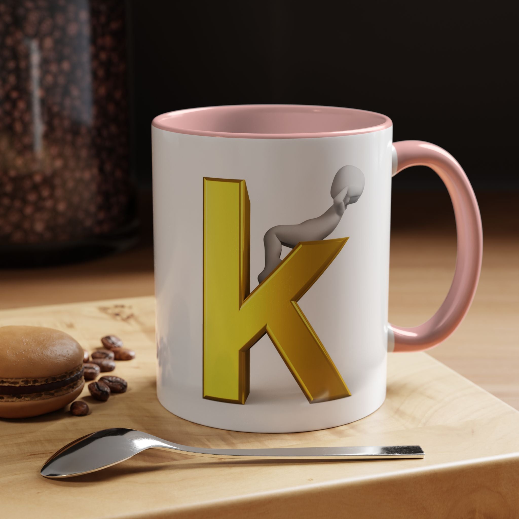 Tasse à café avec lettre K dorée | Tasse à anse colorée 325 ml ou 443 ml